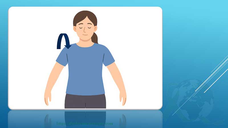 Shoulder rotation exercise as part of exercises after breast cancer surgery to improve shoulder mobility and reduce stiffness.
